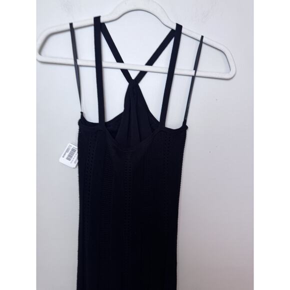 Torn by Ronny Kobo Black Halter Crochet Knit Maxi Dress Fringe Hem Size S NWT - Picture 5 of 11